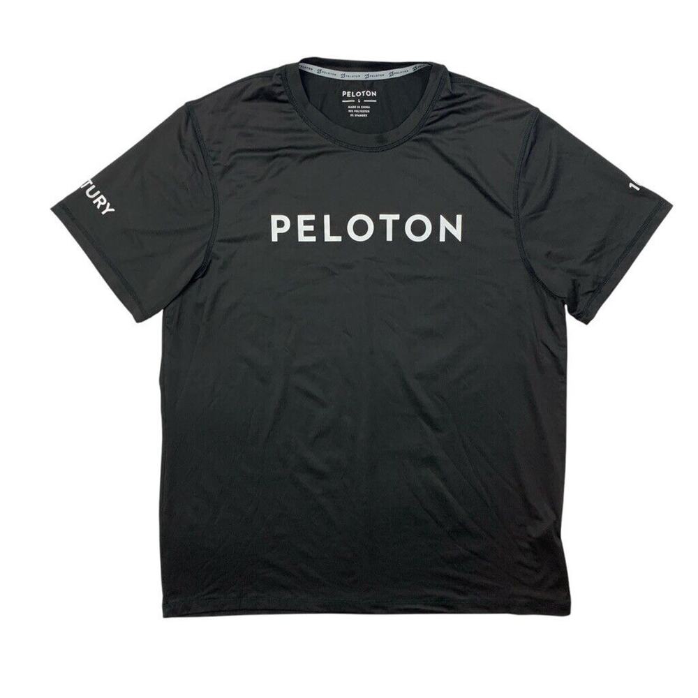 Peloton T Shirt Mens L Large Black Stretch Moisture Wicking Century Club Cycling